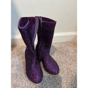 Girls Purple Rhinestone Glitter Boots – Size 10